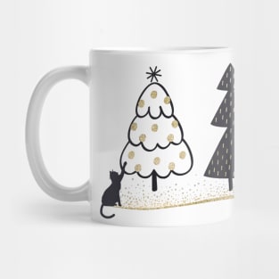 Merry catmas black and gold christmas tree Mug